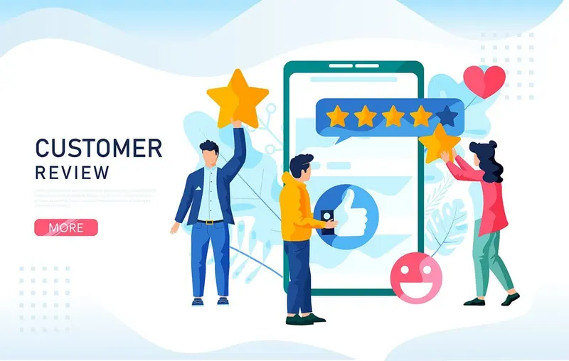 Illustration of customers leaving a five star review for Berner Pest Solutions on a phone